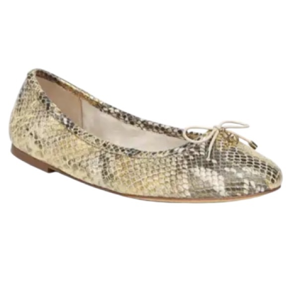 Sam Edelman's Women’s Felicia Gold Snakeskin Print Round Toe Leather Ballet Flat - Picture 1 of 11
